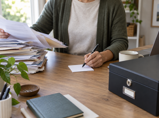 Business owner reduces an overfilled customer record to one minimal note.